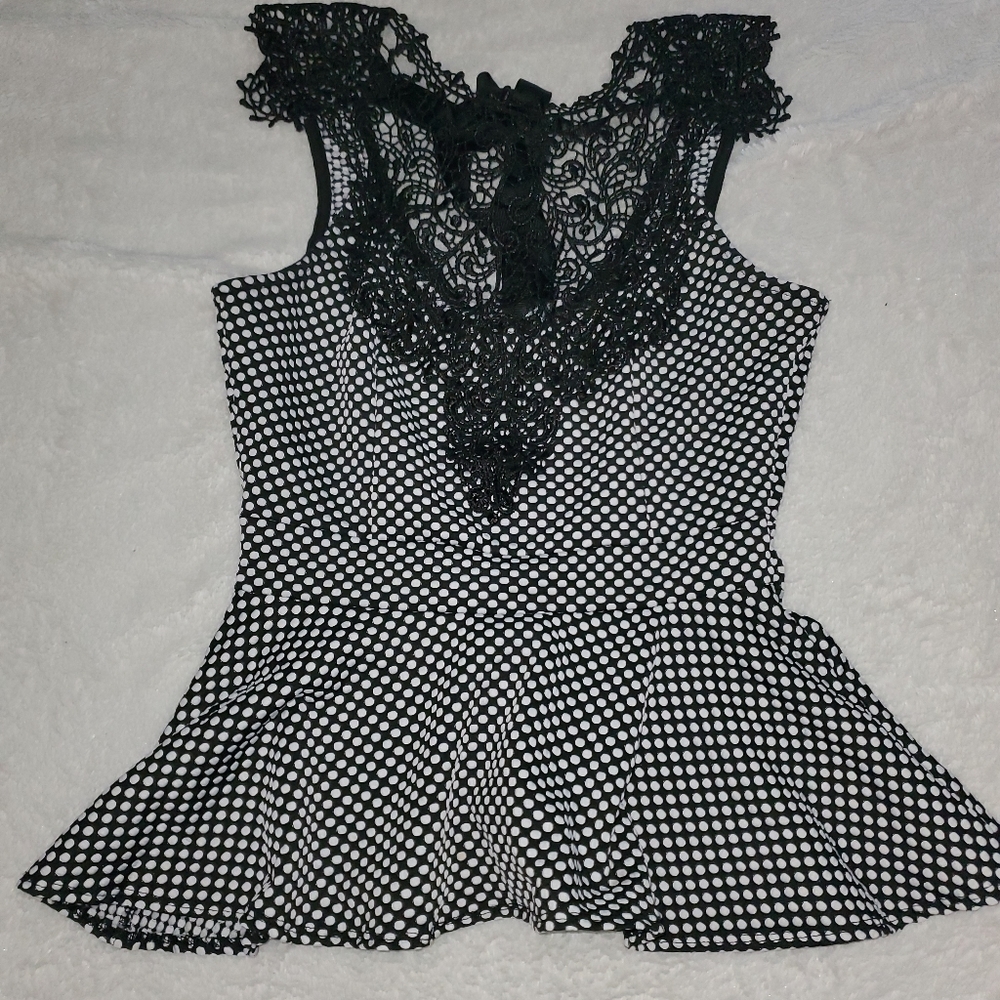 Julie's Closet Black Polka Dot Midi Petite Blouse